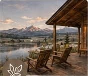 Lakeside chairs facing a mountain view at a Wildbrush Collective leadership retreat
