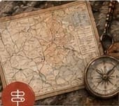 Map and compass on a trailhead planning table for Wildbrush Collective's coaching program